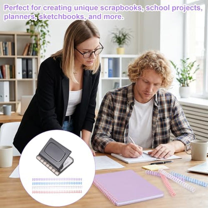 10 Hole Binding Machine for Planners with 10PCS 30Hole Spiral Binding Coils | Metal Manual Binding System, Punches 26 Holes on B5, 30 Holes on A4, 20 Holes on A5 Paper, Black