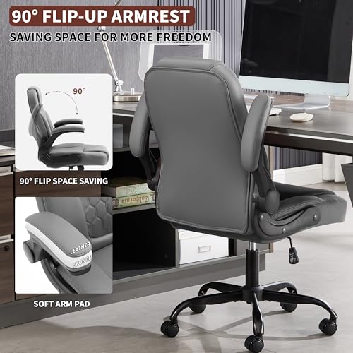 PU Leather Office Chair Swivel Lumbar Support for Short People Grey - color: Grey