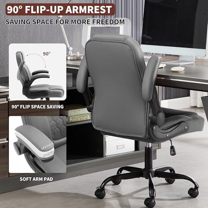 PU Leather Office Chair Swivel Lumbar Support for Short People Grey - color: Grey
