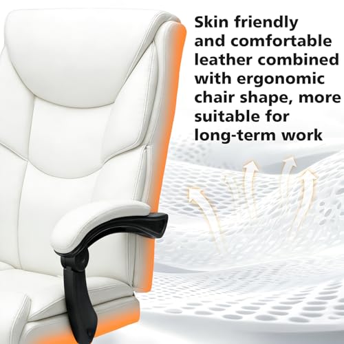 WAILOR 400lbs Office Chair with Foot Rest, Reclining Big and Tall Office Chair with Lumbar Support, High Back PU Leather Computer Chair,Comfy Desk Chair for Home Office (Casual) (White) - color: White