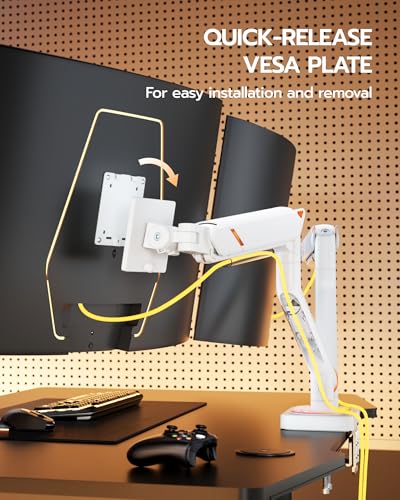 ARES WING 17-45 Inch Dual Monitor Arm Monitor Mount with RGB, White | Heavy Duty Mechanical Spring Monitor Stand Adjustable Arms Holds up to 44lbs, 75/100 VESA Mount with Clamp/Grommet Base - color: White, style: With RGB