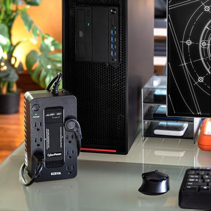 CyberPower ST625U Standby UPS Battery Backup and Surge Protector | 625VA/360W, 8 Outlets, 2 USB Charging Ports, Compact, UL Certified - size: 625VA, style: Compact