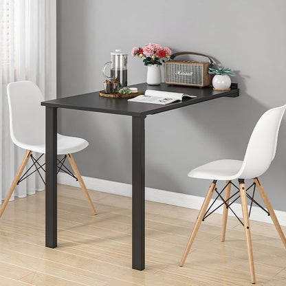 Wall Mounted Folding Table 29.5x15.7 inch, Drop-Leaf Dining Table for Small Spaces, E0-Grade Solid Wood Murphy Table with 132lbs Capacity, Space-Saving Desk for Kitchen Office (Black) - color: Black
