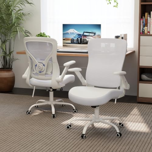 ralex-chair Ergonomic Office Chair with Adjustable Lumbar Support 350lbs | Desk Chair with 3D Flip-up Armrest,Computer Chair with Mesh Back,PU Leather Seat, for Office,Home,White - color: White