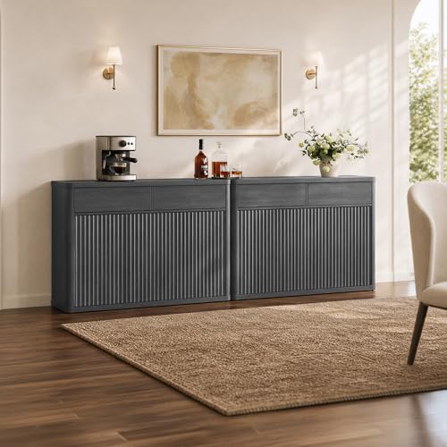 SICOTAS Buffet Cabinet with Storage - Storage Cabinet with Doors & Shelves - color: Dark Grey Alder, size: 2 Pieces