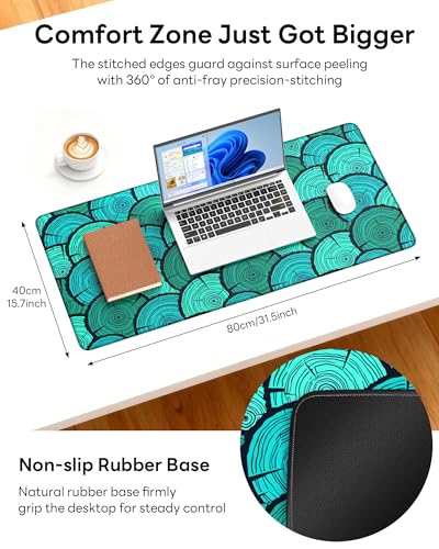Mouse Pad 31.5x15.7in Large Desk Mat Non-Slip for Office - color: Annual Rings, size: 31.5" x 15.7"