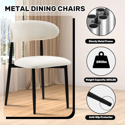 UVV Dining Chairs Set of 2, Metal Kitchen Chairs with Modern Fabric Upholstered for Dining Room, Beige - color: Beige-black, size: Set of 2