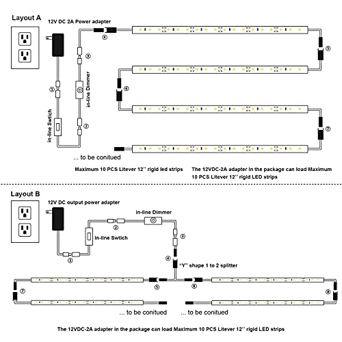 Under Cabinet LED Lighting Kit Plug in 13W Daylight White 5000K | 6 x 12 inches Slim 12VDC Light Strips with Adapter Switch Dimmer Jumper Cables for Cabinets Counter Shelf Bookcase Closets - color: Daylight 5000K