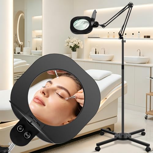 HITTI 2200 Lumens 12X Esthetician Magnifying Lamp, 5-Inch Real Glass Lens | 4-Wheel Rolling, Adjustable Height, Mag Light with Magnifier for Extension Eyelash, Facial, Tattoo, Craft, Puzzle, Miniature - color: Black
