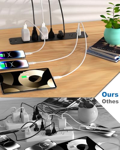 Recessed Power Strip Extension - 10 Outlet Surge Protector with 6 AC - 2 USB-A（18W） and 2 USB-C（PD20W） Ports - Flush Mount Desk Outlet with 6 Feet Cord - for Conference Table (Black) - size: 6 Outlets, style: Desk Socket - Black