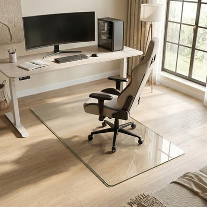 30"x55" Tempered Glass Chair Mat for Hardwood Floor & Carpet | 0.2" Thick Heavy-Duty Tempered Glass With 4 Non-Slip Pads, Smooth Rolling Surface Protects Floors From Scratches And Cracks - size: 30" x 55"