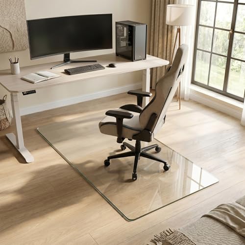 30"x55" Tempered Glass Chair Mat for Hardwood Floor & Carpet | 0.2" Thick Heavy-Duty Tempered Glass With 4 Non-Slip Pads, Smooth Rolling Surface Protects Floors From Scratches And Cracks - size: 30" x 55"