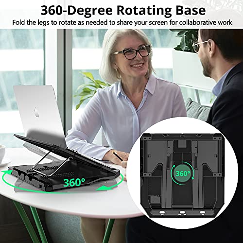 AboveTEK Laptop Stand, 20 Angles Two-Layer Height Adjustable Laptop Stands, Portable Laptop Riser with 360 Rotating Base Storage Space & Extra Phone Holders Compatible with 10''-17'' Laptops Black
