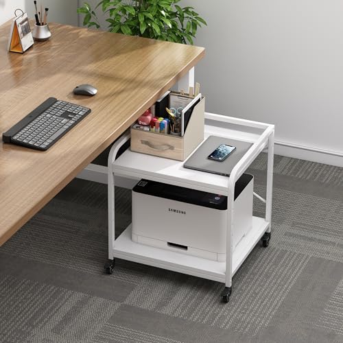 Fannova Large Printer Stand for Under Desk Storage, Adjustable Top Shelf | Table Top 20"x20", Fits 3D/Laser Printer, Easy Roll Industrial Wheels, Heavy Duty 2 Tier Printer Cart for Home Office, White - color: White
