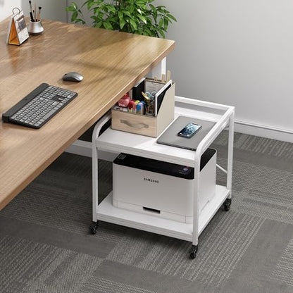 Fannova Large Printer Stand for Under Desk Storage, Adjustable Top Shelf | Table Top 20"x20", Fits 3D/Laser Printer, Easy Roll Industrial Wheels, Heavy Duty 2 Tier Printer Cart for Home Office, White - color: White