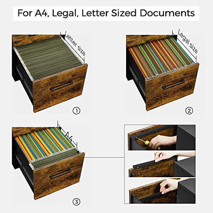 SONGMICS File Cabinet, Pre-Assembled Except Wheels and Handles, Office Filing Cabinet with Lock, for A4, Legal, Letter Sized Documents, 17.7 x 14.4 x 23.6 Inches, Rustic Brown and Black UOFC110B01V1 - color: Rustic Brown + Black, style: 3 drawer (23.6"H)