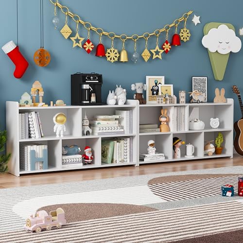 Book Shelf, 5 Cubes Storage Organizer, Open Shelf Bookcase White Bookshelf | 2-Tier Wooden Cube Shelf, Freestanding Cube Storage for Bedroom, Living Room, Home Office - color: White, size: 5 Cubes-2 PCS