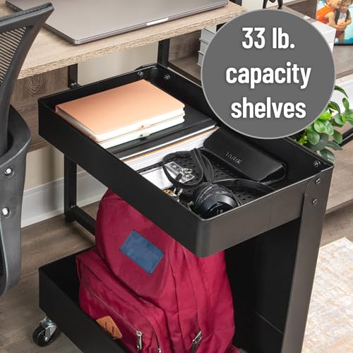 Mind Reader Under Desk Rolling Cart, 2-Tier Steel Utility Organizer, No Assembly Required, 12" L x 20" W x 23.5" H, Black