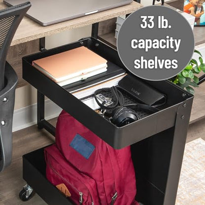 Mind Reader Under Desk Rolling Cart, 2-Tier Steel Utility Organizer, No Assembly Required, 12" L x 20" W x 23.5" H, Black