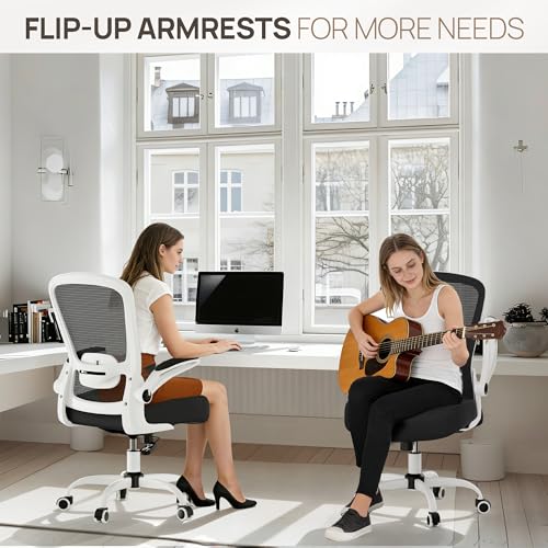 Mimoglad Ergonomic Office Chair - Desk Chair with Flip-up Armrests & 135° Recline, Adjustable Lumbar Support - Space-Saving Task Chair for Business/Team Office & Home (White Frame-Black, 300lbs) - color: White Frame-black