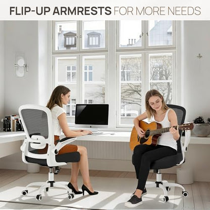 Mimoglad Ergonomic Office Chair - Desk Chair with Flip-up Armrests & 135° Recline, Adjustable Lumbar Support - Space-Saving Task Chair for Business/Team Office & Home (White Frame-Black, 300lbs) - color: White Frame-black