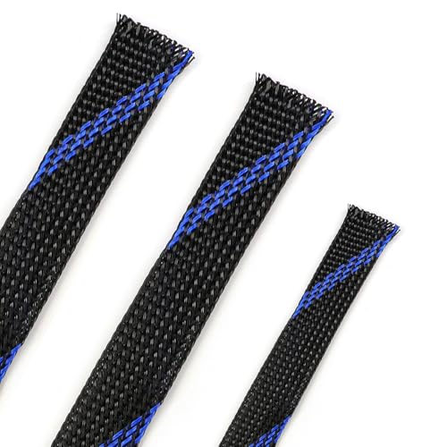 25ft PET Expandable Braided Cable Sleeve 1/3inch(8mm) Pet Braided Cable Sleeve for Audio Video Device Wire Automotive Wire (Black Blue) - color: Black Blue, size: 8mm"(1/3 inch)