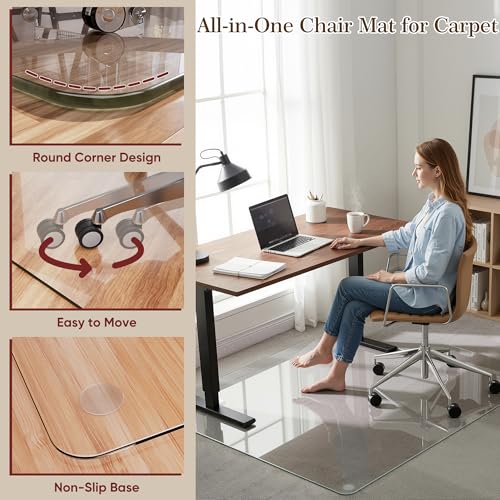 Tempered Glass Chair Mat for Hardwood Floor & Low Pile Carpet, 30" x 55" Heavy Duty Office Chair Mat with Non-Slip Pads, Scratch Resistant Floor Protector for Home Office - size: 30" x 55"