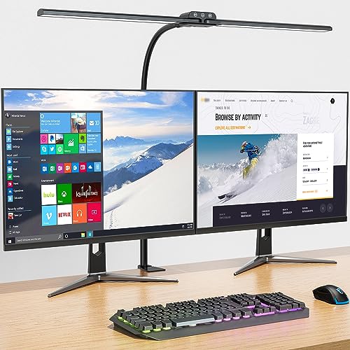 KableRika Desk lamp,Double Head LED Desk Lamp with Clamp,Architect Desk Lights for Home Office,Eye-Caring Desktop Office Lamp 4-Brightness 4-Color Table Lamp for Monitor Workbench Study Reading - color: Black
