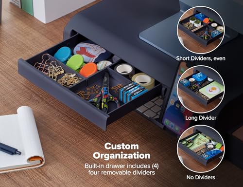 Bostitch Konnect Adjustable Monitor Riser with Drawer, Cell Phone Stand & Pencil Holder, Laptop Stand for Desk, 4 Height Levels, Cable Management & Rubber Feet - color: Black, style: Deluxe Laptop Stand Kit