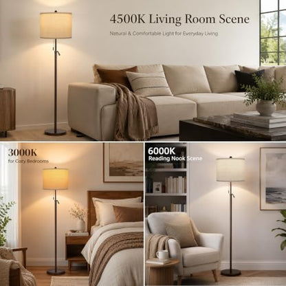 61-69" Adjustable Floor Lamp, Tall Standing Lamp, 3Way Bulb, Pull Chain