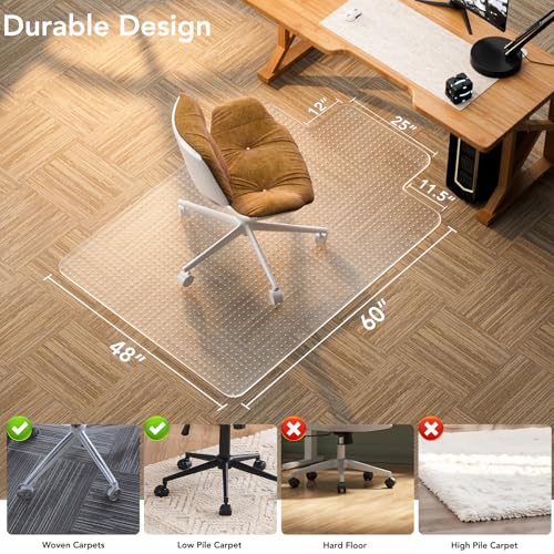 Office Chair Mat for Carpet with Lip, 48" x 72" Clear Plastic Protector | Heavy Duty Desk Floor, Low Pile Carpet Saver Mat for Rolling Chairs, Smooth Glide Computer Chair Mat for Office or Home - size: 48"x72"