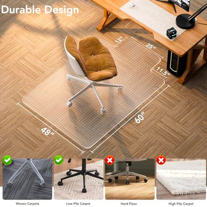 Office Chair Mat for Carpet with Lip, 48" x 72" Clear Plastic Protector | Heavy Duty Desk Floor, Low Pile Carpet Saver Mat for Rolling Chairs, Smooth Glide Computer Chair Mat for Office or Home - size: 48"x72"
