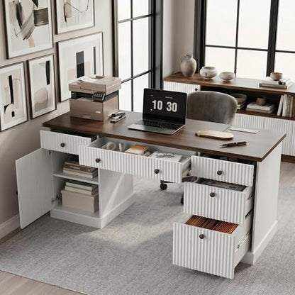 Garvee 60" Office Desk with Charging Station for Home Office, White - color: White, size: 21.6"D x 60"W x 30"H