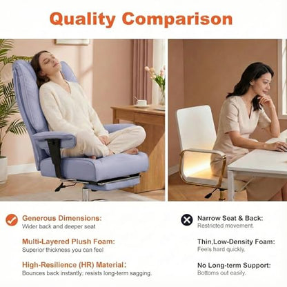 EXCEBET Big and Tall Office Chair 400lbs Wide Seat, Leather High Back Executive Office Chair with Foot Rest, Ergonomic Chairs Lumbar Support for Lower Back Pain Relief (Light Purple) - color: Bright Purple