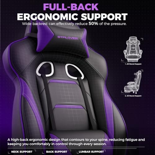 GTPLAYER Gaming Chair with Footrest, 350LBS Big and Tall Office Chair, Ergonomic High Back Lumbar Support and Recliner for Back Pain Relief, Purple - color: Ergo-purple