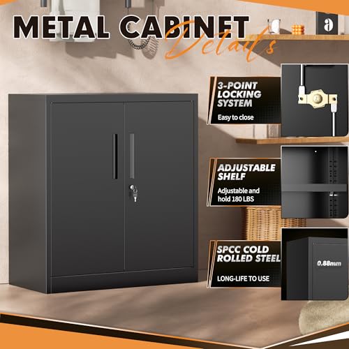 INTERGREAT Metal Storage Cabinets with Lock, 36" Lockable Office Storage Cabinet with 2 Doors and 2 Adjustable Shelves,Locking Cabinet for Home, School, Office, Garage (Black)