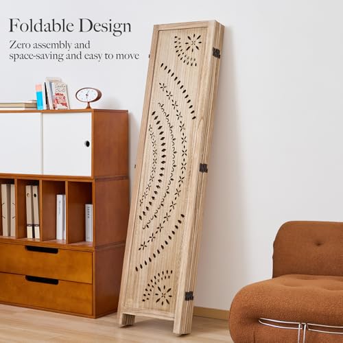 66.9Inch Folding Room Divider, 6 Panels Wood Carved Privacy Screens, Free Assembled Freestanding Partition for Home Office Restaurant Bedroom (Natural) - color: Natural, size: 6 Panels