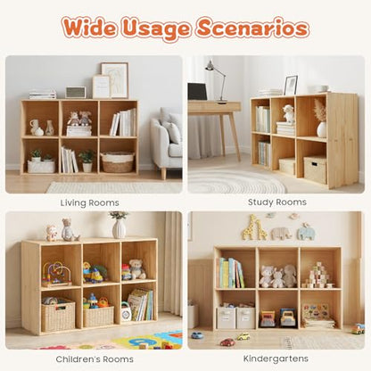 6 Cube Storage Organizer - Solid Wood Bookshelf - Cube Shelf - Vertical or Horizontal Bookcase - Open Book Shelf - Easy Assembly for Bedroom, Living Room, Office - size: 6-Cube