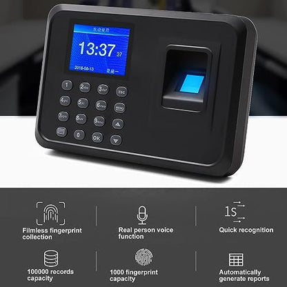 LiebeWH Biometric Fingerprint Time Clock Attendance Machine System with Voice Reminder Multilingual LCD Screen for Employee Small Business(US Plug 100‑240V)