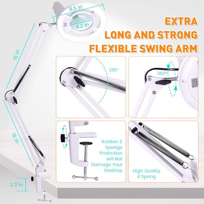 2200 Lumens Magnifying Lamp with Light, 10X Real Glass Lens - color: White