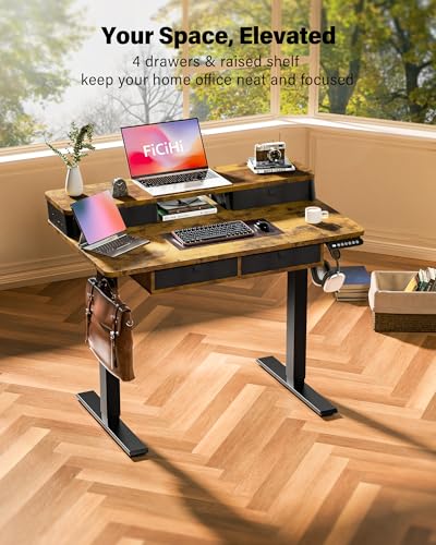 FiCiHi 40x24 Inch Electric Standing Desk, 4 Drawers, Adjustable Height Desk - color: Rustic Brown, size: 40"x24" (4 Drawers)