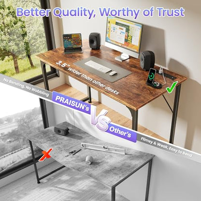 PRAISUN 40 X 20 Inch Computer Desk, Power Outlets, USB-C, Rustic Brown - color: Rustic Brown, size: 40inch