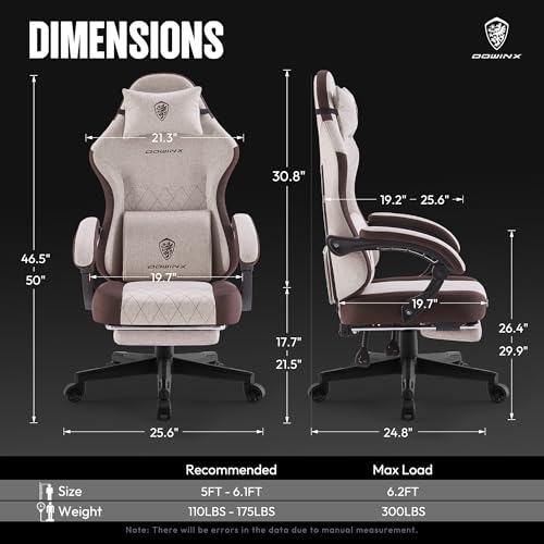 Dowinx Gaming Chair Fabric with Pocket Spring Cushion, High Back Ergonomic Computer Chair with Footrest for Adults, Massage Lumbar Support Swivel Game Chair for Office Gaming 300LBS, Brown - color: Brown