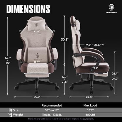 Dowinx Gaming Chair Fabric with Pocket Spring Cushion, High Back Ergonomic Computer Chair with Footrest for Adults, Massage Lumbar Support Swivel Game Chair for Office Gaming 300LBS, Brown - color: Brown