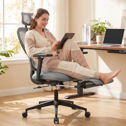 Ergonomic Office Chair with Footrest and Dynamic Lumbar Support, Grey - color: Dark Grey