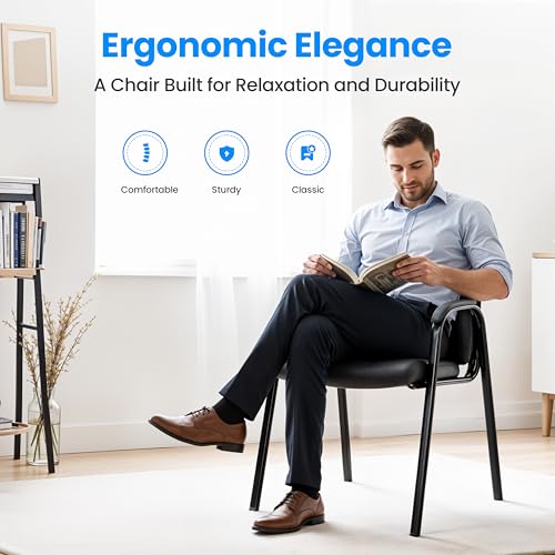 HealSmart Leather Guest Chair with Padded Arm Rest for Office Reception Set of 2, Waiting Room, Meeting Conference, Lobby Home Desk Table Side Chairs for Elderly, Seniors, Black - size: Leather Chairs 2 Pack