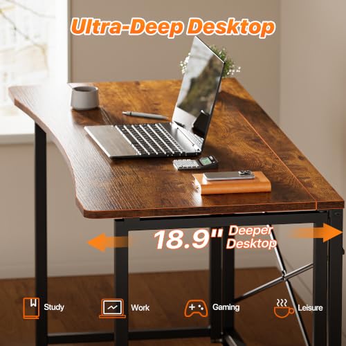 Huuger Folding Desk for Small Spaces, 47.2 Inch Foldable Computer Table - color: Rustic Brown, size: 18.9"D x 47.2"W