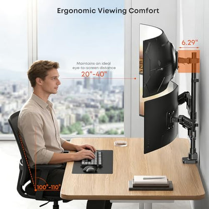 Triple Monitor Mount up to 49 inches, Fully Adjustable Gas Spring Arm | Heavy Duty, Cable Management, Ultrawide/Curved/Flat Monitors, C-Clamp & Grommet Base, Holds 44 lbs,75/100mm VESA, Black - size: Up to 49 Inch