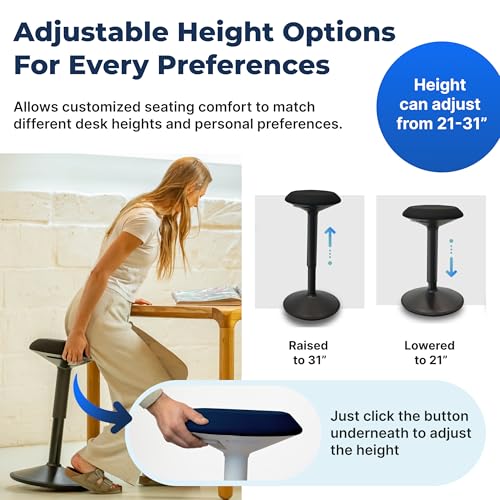Standing Desk Stool Chair, Height Adjustable Stool 21-31 inch for Office and Classroom, Swivel seat, Anti-Slip Bottom Ergonomic Wobble Stool with Rocking Motion, Blue - color: Blue, size: 21-31 inch
