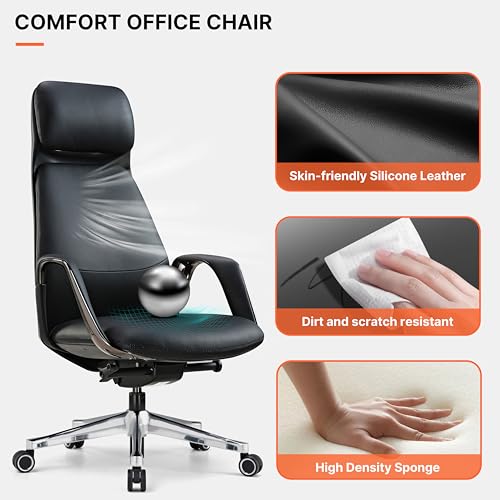 EUREKA ERGONOMIC Serene Executive Office Chair, Premium Nappa Leather High Back Boss Chair with Aluminum Base, Ergonomic Chair with Lumbar Support & Recline, Heavy Duty for Long-Hour Comfort, Black - color: Black